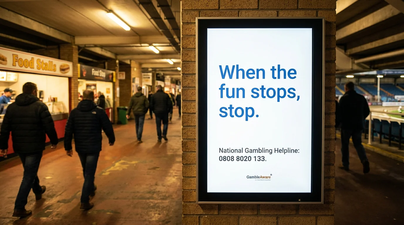 Responsible gambling information notice displayed at a UK greyhound racing venue